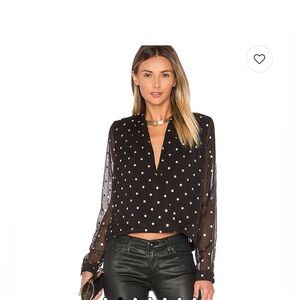 Lovers + Friends Whisper Polka Dot Blouse black with gold dots Size Small